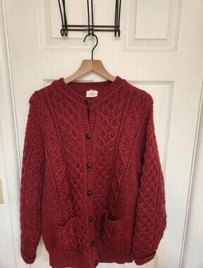 Bonner Of Ireland Cable Knit Burgundy Cardigan Size L Cozy Szn Cottagecore